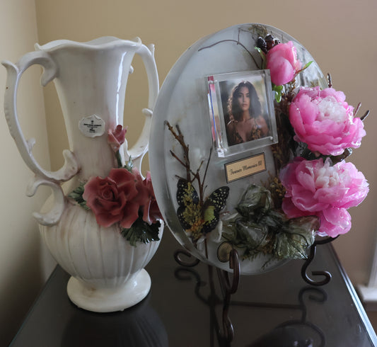 Decor-Look w/Picture Insert Forever memories pink peonies with butterfly